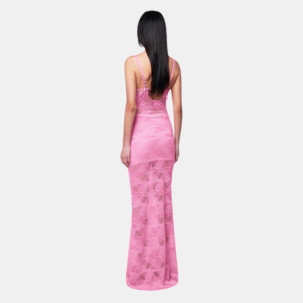 OW Collection Flora Maxi Dress Pink Lace Bustier Sheer Maxi Dress Size M NEW - Picture 5 of 8